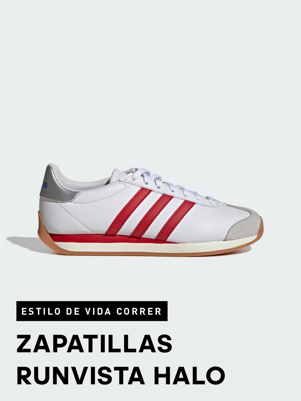 adidas White Sneakers with Red Three Stripes Runvista Halo